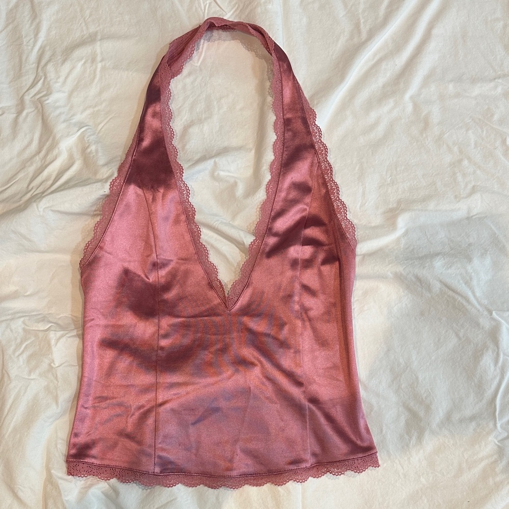 Urban Outfitters Satin Halter Cami - Dusty Rose